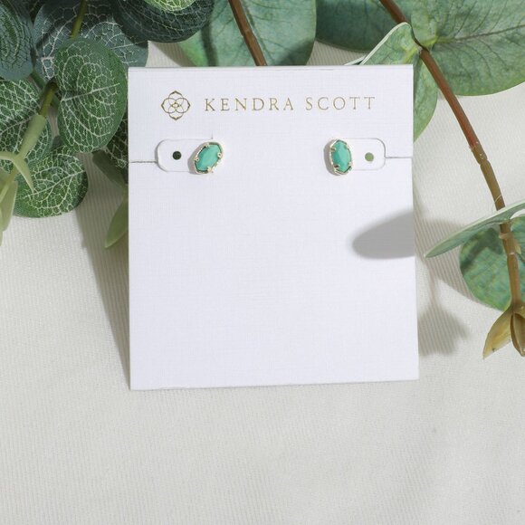 Kendra Scott Emilie Gold Light Blue Magnesite Stud Earrings - Picture 1 of 3